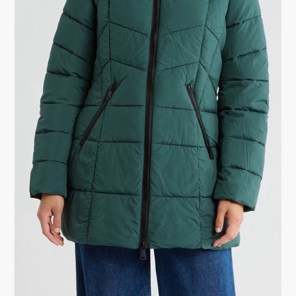 Bernardo Forest Green Quilted Long Puffer Coat